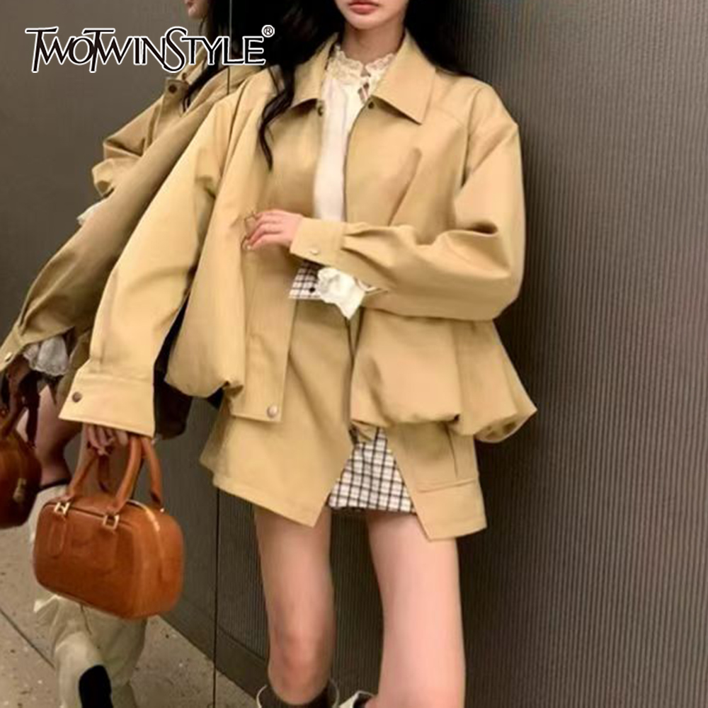 Winter Clothing Online - 투윈스티일 카크색 스플라이스 포켓 투피스 세트
