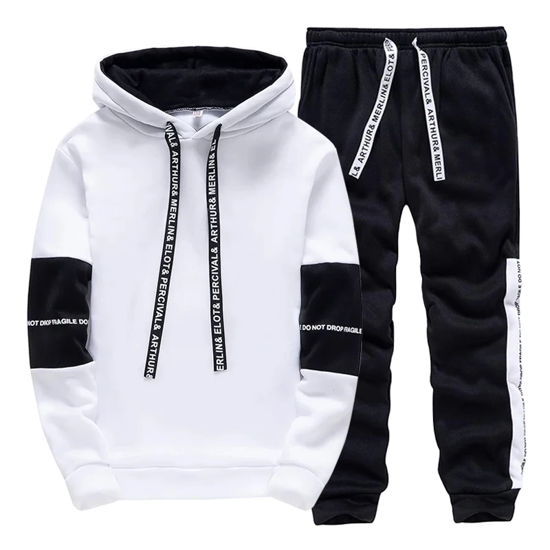 블랙 화이트 남성 운동복 패션 캐주얼 후드 티셔츠 야외 - Winter Clothing For Men 리뷰 및 가격