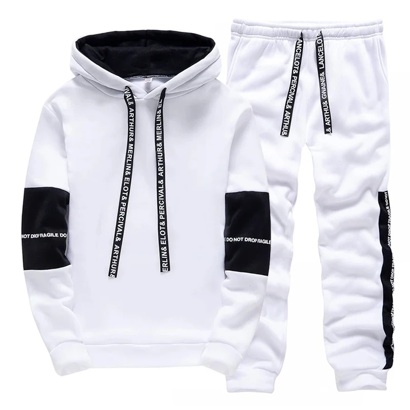 블랙 화이트 남성 운동복 패션 캐주얼 후드 티셔츠 야외 - Winter Clothing For Men 리뷰 및 가격