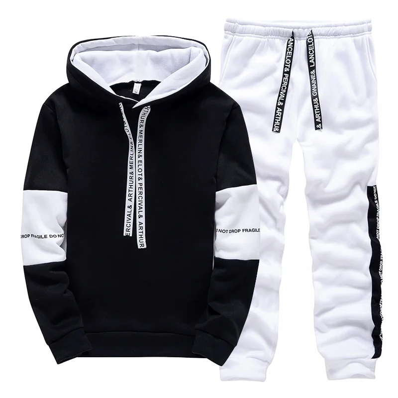 블랙 화이트 남성 운동복 패션 캐주얼 후드 티셔츠 야외 - Winter Clothing For Men 리뷰 및 가격