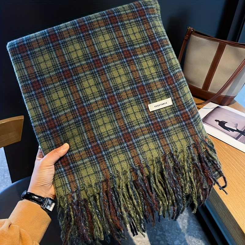 빈티지 녹색 격자 무늬 술 스카프 여성 모조 캐시미어  - Cashmere Scarf Wrap 리뷰 및 가격