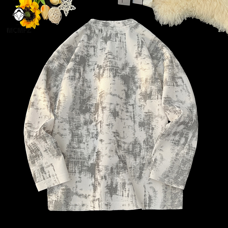 남성 가을 기본 긴팔 티셔츠 크루넥 마블 잉크 프린트  - Winter Cloth 리뷰 및 가격
