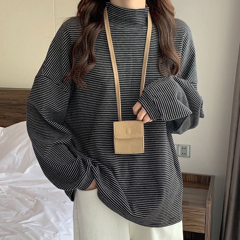 하프 하이 칼라 패션 보터밍 티셔츠, 여성 의류, 단색 - Winter Clothing Affordable 리뷰 및 가격