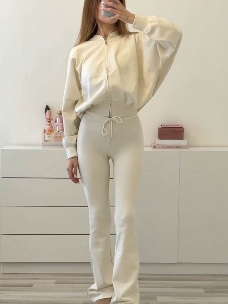 HH 여성 우아한 솔리드 플레어 팬츠 세트 긴 소매 봄 - Winter Clothing Online 리뷰 및 가격