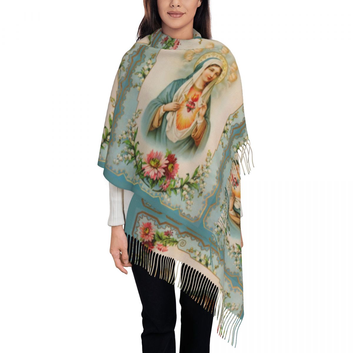 태슬이 달린 여성용 스카프, 버진 메리 가톨릭 대형 슈 - Cashmere Scarf Wrap 리뷰 및 가격