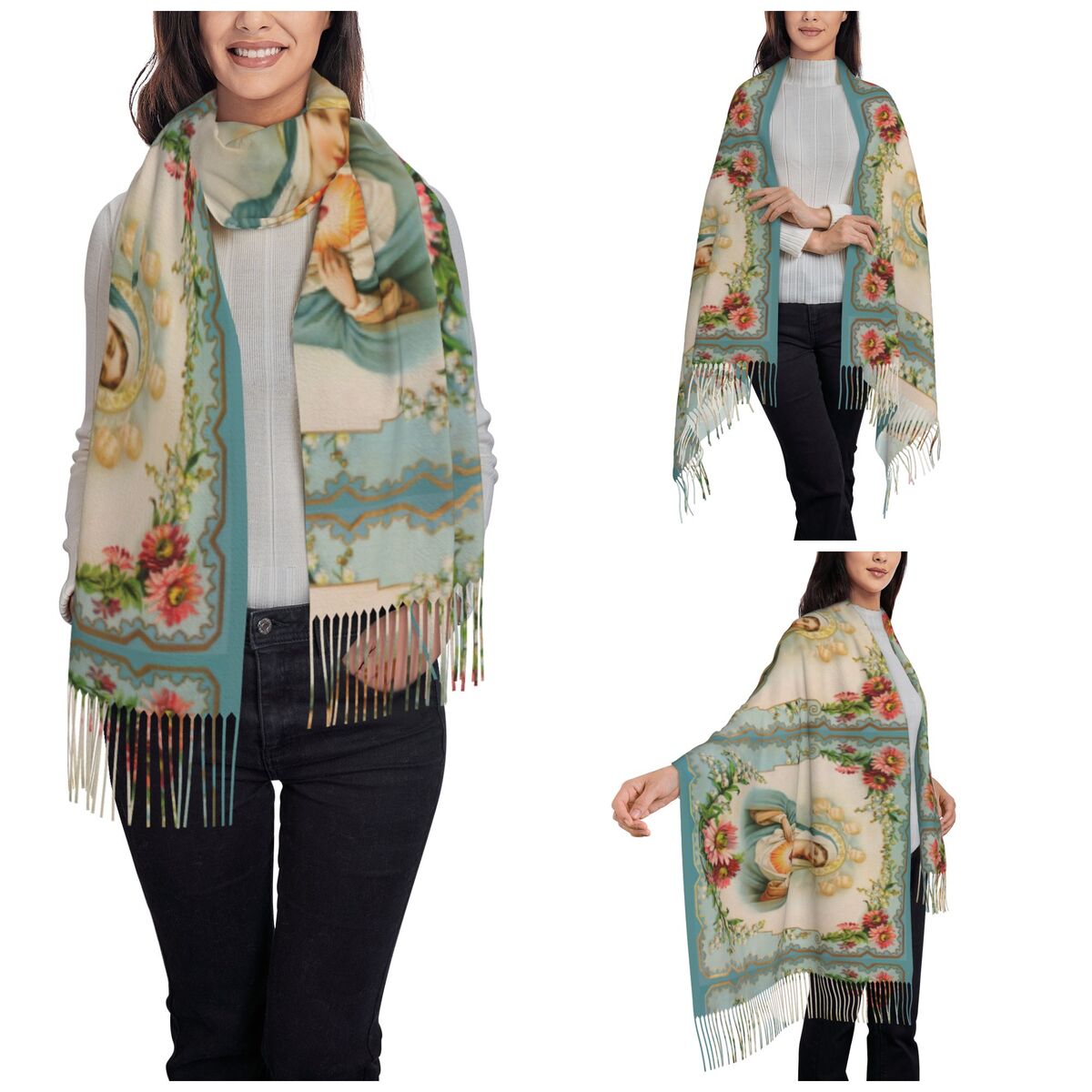 태슬이 달린 여성용 스카프, 버진 메리 가톨릭 대형 슈 - Cashmere Scarf Wrap 리뷰 및 가격